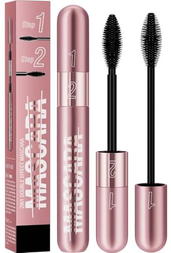 Yongst 2-in-1 Volumizing & Lengthening Mascara - 5X Longer, Waterproof, Smudge-Proof, Long-Lasting 4D Silk Fiber Mascara for Dramatic False Lash Effect