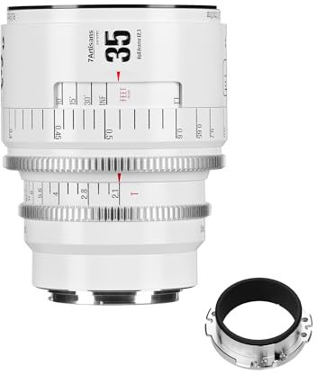 Objectif cinéma Manuel Plein Format Professionnel 7artisans 35 mm T2.1 série Infinte, Compatible avec Monture EF, pour la Photographie et Le cinéma, Blanc