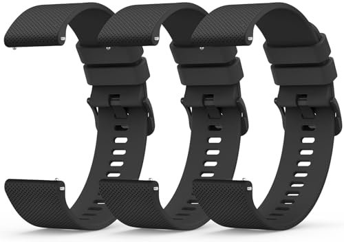 Yisica 3 Piezas Correa para 22mm Reloj Inteligente Hombre Mujer, Liberación Rápida de Silicona Suave Pulseras de Repuesto (Negro/Negro/Negro, 22mm)