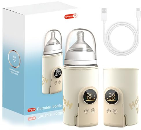Chauffe-biberon portable pour bébé - Avec écran LCD - Chargement USB - 6 températures réglables - 38-50 °C - Pour les déplacements et la maison