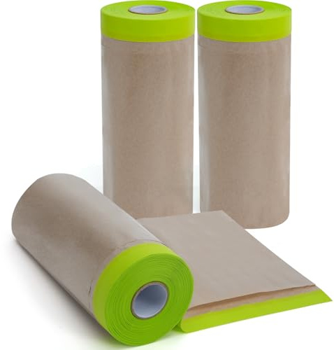 ADHES 3 ROLLS Maler Abdeckpapier 300mm x 15m Selbstklebestreifen, Abdeckpapier mit klebeband Selbstklebendem Abdeckband für Lackieren oder für Fenster abkleben malerkrepp