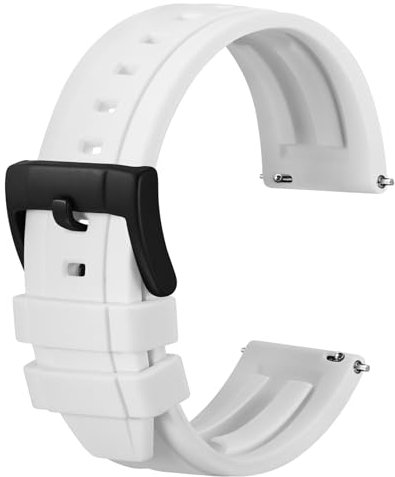 Anbeer Premium Silikon Uhrenarmbänder, 24mm Quick Release Gummi Uhrenarmbänder für Männer und Frauen, weiß mit schwarze Schnalle
