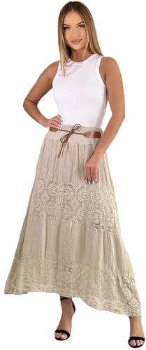 Mississhop Langer Baumwollrock mit Spitze & Grtel