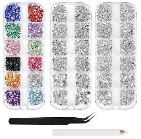 AUYAO Nail Art Rhinestones 4200 PCS Nail Art Gems, Nail Glitter Sequins Nail Decals Crystal Nail Art Rhinestones with Pick up Tweezers and Rhinestone Picker Dotting Pen for Nails Face Craft(3 PCS)
