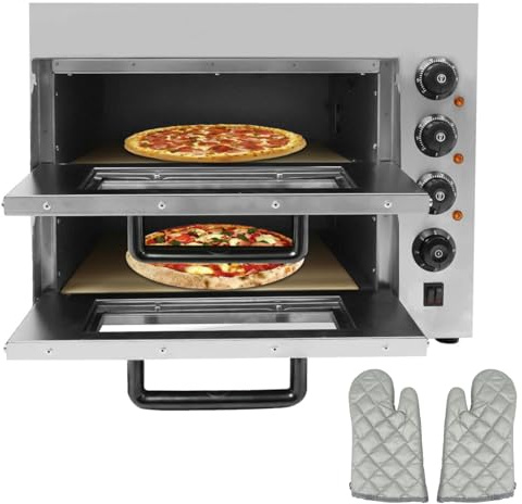 DAOHHFO Forno elettrico commerciale per pizza a 2 strati 50-350 ℃ forno per pizza, 3000 W multiuso pizzamaker per interni Gastro forno in pietra per piano di lavoro