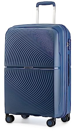 British Traveller Handgepäckkoffer 55x40x22 cm Leichter Kabinenkoffer aus Polypropylen mit 4 Rollen, Blau