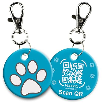 tag8 Smart Pet ID Tag – Anti-Verlust-NFC- & QR-Code-Tag, leises Silikon-Hunde- und Katzenhalsband, digitales Haustierprofil & einfacher Besitzerkontakt – Blau-Packung 1