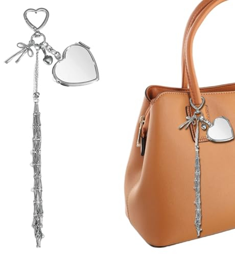 Lipstick Holder Keychain Stainless Steel Lip Gloss Holder Keychain with Mirror & Charm Kawaii Lip Gloss Case Storage Bag Accessories for Women & Girls