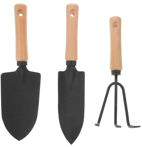 CIYODO Gartengeräte Holzgriff Gartenschaufel Unkrautstecher Rechen Praktisch Langlebig Boden Lockern Wurzeln Entfernen Gartenpflege