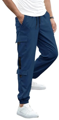 TOFOTL Pantalon Cargo Homme Detente Imperméable Professionnel Chantier Classique Baggy Cargo Pince Chino Treillis Jogger Elastique Bas Jogging Pantalon À Carreaux Homme Bleu XL