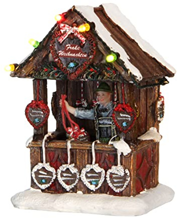 Luville Miniatur Weihnachtsmarkt Hütte Lebkuchen Stand (610034) – Beleuchtete Weihnachtsdorf Dekoration aus Polyresin - Bayern-Stil Deko Haus 8x7x11cm