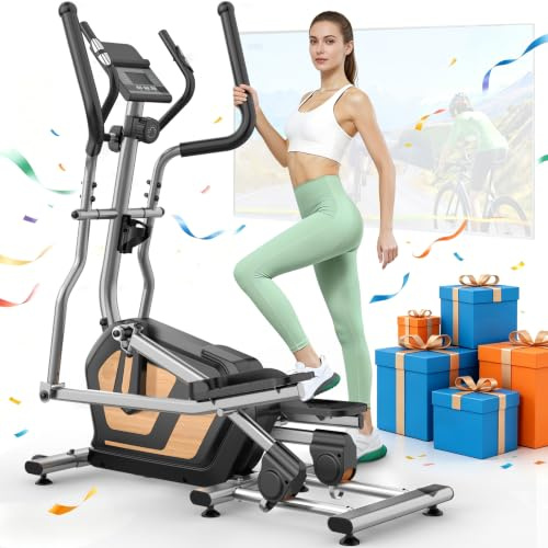 Cross Trainer for Home, Magnetic Elliptical Machine with 16 Levels Resistance, Ultra-Quiet Cross Trainers with 10KG Flywheel, 45cm Stride, App Compatible LCD Monitor, Weight Capacity 150KG
