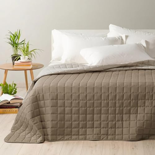 Caleffi Gesteppte Tagesdecke für Doppelbett, aus Mikrofaser, zweifarbig, Art. Modern, 260 x 270 cm, hergestellt in Italien (Haselnuss)