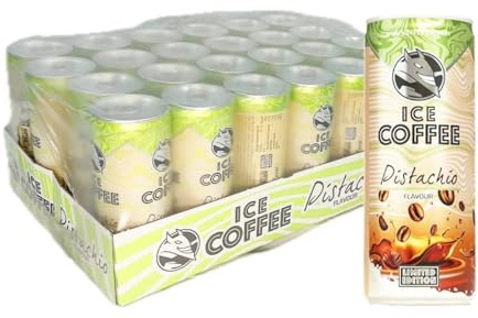 HELL Ice Coffee Pistachio | 24 x 250 ml Dosen Multipack | 32 mg/100 ml Koffein | enthält echte Arabica & Robusta Kaffeebohnenextrakte | Eiskaffee | trinkfertig