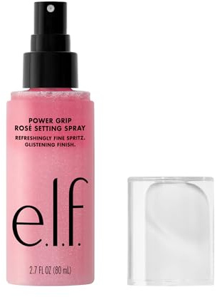 e.l.f. Power Grip Rosé Setting Spray, fixiert Make-up für langen Halt und ein schimmerndes Finish, mit Niacinamid, vegan und tierversuchsfrei