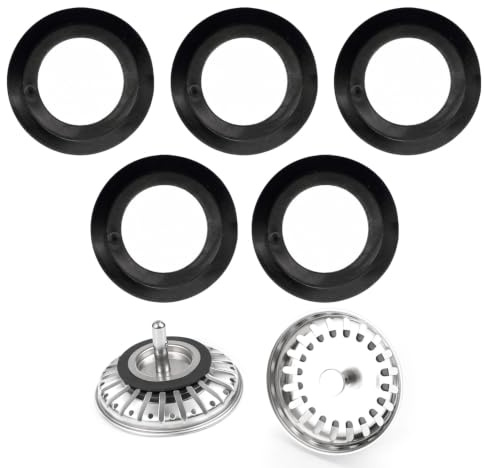 Juego de 5 Juntas de Goma para Tapón de Fregadero, Anillos de Sellado Planos para Válvula de Cesta y Desagüe, Arandelas de Repuesto para Cocina y Baño, Negro(Plano)