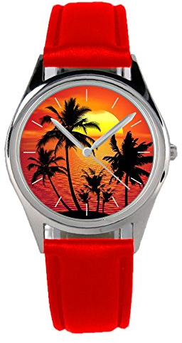 KIESENBERG Armbanduhr Palmen Geschenk Artikel Idee Fan Damen Herren Unisex Analog Quartz Lederarmband Uhr 36mm Durchmesser B-20009