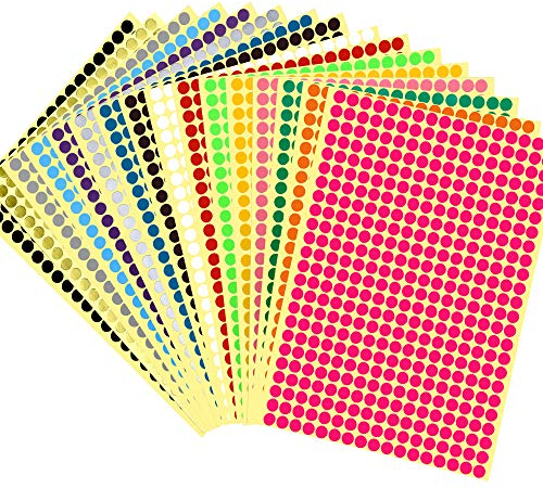 JANYUN 6528 Stück Bunte Selbstklebende Klebepunkte Aufkleber 6mm Runde Punktaufkleber 16 Farben Kleine Farbkodierung Etiketten Markierungspunkte zum Beschriften (6mm)