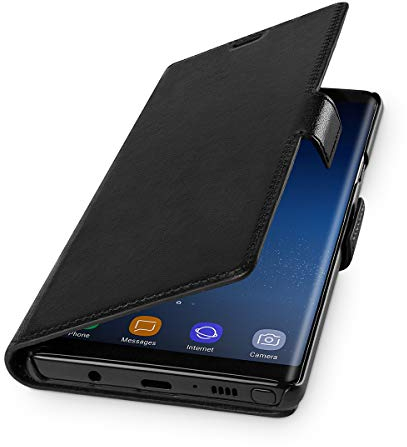 WIIUKA Echt Ledertasche - TRAVEL - für Samsung Galaxy Note 9, extra Dünn, kabelloses Laden Qi, Tasche Schwarz, Leder Hülle kompatibel mit Samsung Galaxy Note 9