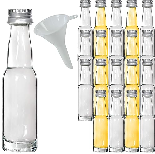 mikken Lot de 20 Mini Bouteilles en Verre avec Bouchon à vis et Entonnoir 40 ML