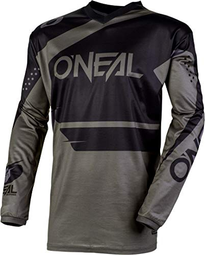 O'NEAL | Motocross-Jersey Langarm | MX Enduro | Gepolsterter Ellbogenschutz, V-Ausschnitt, atmungsaktiv | Element Jersey Racewear | Erwachsene | Schwarz Grau | Größe M