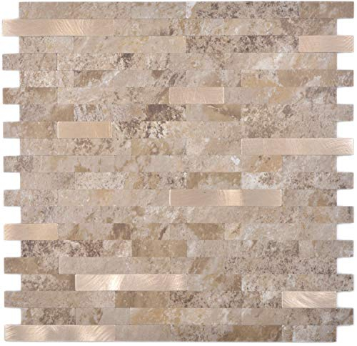 Selbstklebende Mosaikmatte Verbund Vinyl Steinoptik Limestone brown/Gold für WAND KÜCHE Fliesenspiegel Thekenverkleidung Wandverblender
