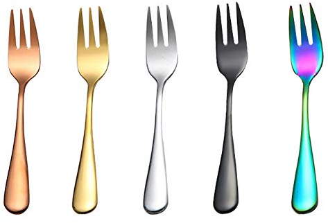 Forchetta per Dolci in Acciaio Inossidabile, 5 Pezzi Forchette da Frutta, Set di Forchette Color Arcobaleno, Mini Forchette di Pasticceria da Dessert, Forchettine, per Casa, Ufficio