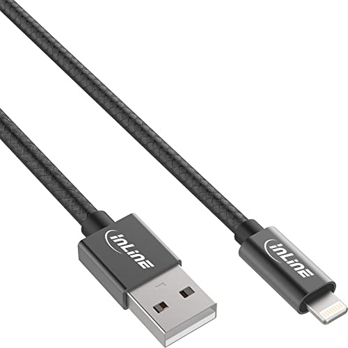 InLine 31422B Lightning USB Kabel, für iPad, iPhone, iPod, schwarz/Alu, 2m