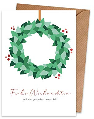 Generisch Weihnachtskarten mit Umschlag (15er Set) Kranz – hochwertige moderne Klappkarten & Umschläge (Kraftpapier) – partielle Glanzlack-Veredelung – einzigartiges Design