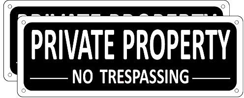 Lot de 2 panneaux de propriété privée en métal « No Trespassing » pour clôture, 25,4 x 8,9 cm - Panneaux de propriété privée pour maison, cour et extérieur (pas de panneaux d'encombrement-JD05A)