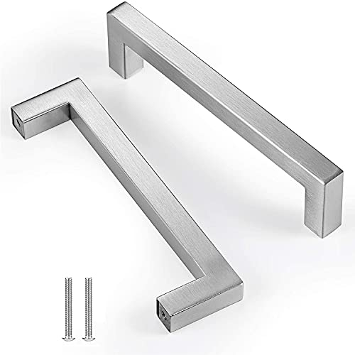 Drenky Kitchen Cupboard Handles, 5 Pack Cabinet Pulls Silver Brushed Stainless Steel Kitchen Door Handles Square T Bar Handles for Cupboards Draws Cabinet Handles Hole Center 128mm