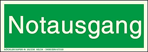 Brandengel® Hochwertiges Schild Notausgang Folie Nachleuchtend selbstklebend Notausgang S 300 x 105 mm auch für außen Piktogramm DIN EN ISO 7010 DIN 67510 ASR A1.3