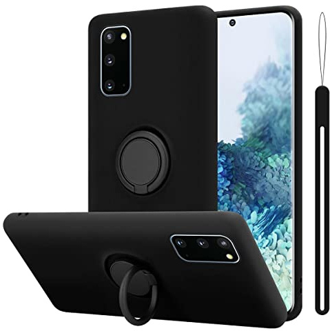 Cadorabo Hülle kompatibel mit Samsung Galaxy S20 Schutzhülle TPU Silikon Case Liquid Design mit Ring Slim Kratzfest Liquidsilikon Microfaser mit Rundumschutz Case Hülle für Galaxy S20 in Schwarz