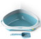 CAT CENTRE Blue Large Corner Cat Open Litter Tray With Scoop Bundle Kitten Pet Toilet Plastic Loo Pan Box Anti-Spillage Lowered Entry Step Rounded Corners Detachable Rim Easy Cleaning No Spilling