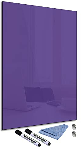 Glas-Magnettafel Violett 60x90 cm Whiteboard Wand Beschreibbar Magnetisch Pinnwand Küche Office Büro mit Zubehör Wochenplaner Abwischbar Deko Memoboard Tafel