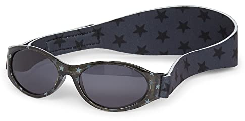 Dooky Original Baby Banz Blue Star Baby Sonnenbrille für Mädchen und Jungen (0-2 Jahre, UV-A & UV-B Schutz, bruchsicheres Glas mit Neoprenband), Grey Stars