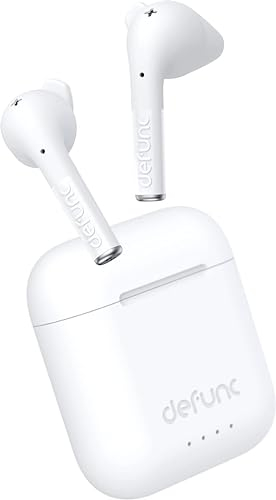 Defunc True Talk In-Ear True Wireless Ohrhörer mit ENC Geräuschunterdrückungsmikrofon, 5.2 Bluetooth Kopfhörer, Schnellladekoffer, Touch-Steuerung, IPX4 Wasser- und Schweißfest - Weiß
