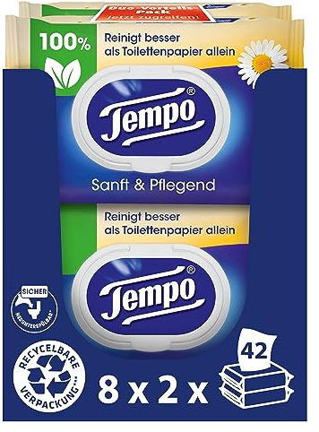TEMPO Feuchtes Toilettentuch, Sanft&pflegend, 16 Stück, Großpackung