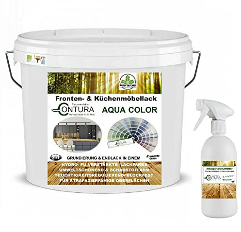 Contura 2 Liter Küchenmöbellack nach RAL Möbellack SET mit Anlauger Möbelfarbe Holzlack Buntlack Küchenlack (RAL 7032 Kieselgrau)