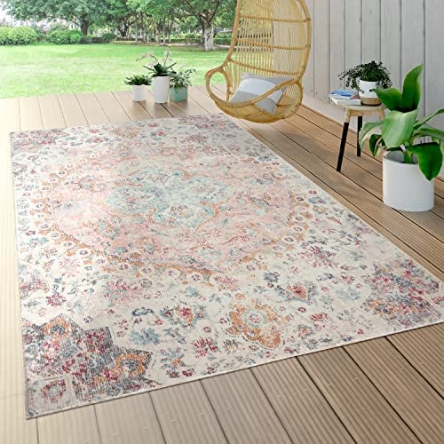 Outdoor Teppich Wetterfest Wohnzimmre Balkon Küche Schlafzimmer Orient Muster Vintage Modern Pink Creme Beige, Grösse:160x230 cm
