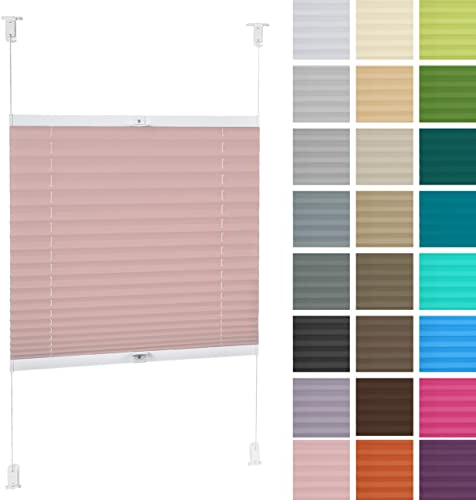 DECOOR Plissee ohne Bohren 100cm x 120cm Faltrollo Rollo für Fenster und Tür Nicht-invasive Fensterjalousien guter Sichtschutz und Sonnenschutz Breite der Überlappung 2 cm Hellrosa
