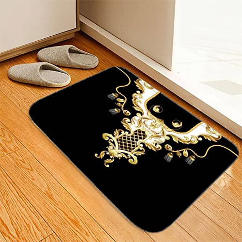 TiaoTian Fußmatte 50x80 Fussmatte Hereinspaziert Schmutzfangmatte waschbar rutschfest Fußabtreter Flanell den Aussenbereich Haustür Innenbereich Türmatte Schwarz Gold Geometrisch