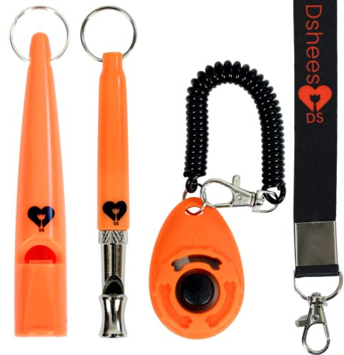 Dshees Dog Training Set is perfect combination of Two Dog Whistles For Recall With One Whistle Lanyard And One Dog Clicker. Dog Whistle To Stop Barking And Clickers For Dog Training, Puppy Training.