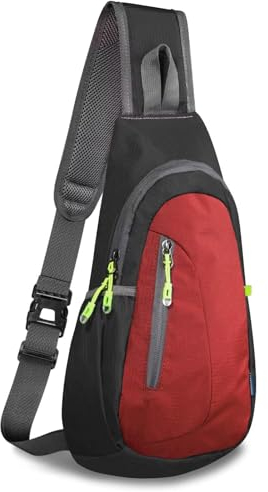 TITECOUGO Kleiner Sling Bag Leichter Crossbody Bag für Frauen Rucksack für Männer Lauf-Rucksack Reise-Brusttasche Schulter-Tagesrucksack für Fitnessstudio Arbeit Outdoor Wandersport Schwarz/Rot