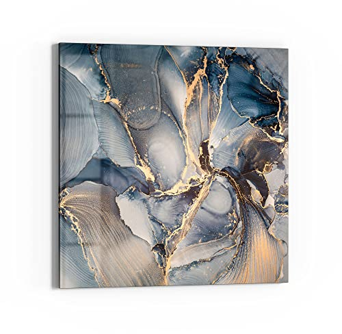 DEQORI Glasbild Echtglas | Motiv Marmor-Farbspiel mit Gold | quadratisch einteilig 50x50 cm | schöne Dekoration | Wandbild für Wohnzimmer, Schlafzimmer, Flur & Küche | moderne Wanddeko