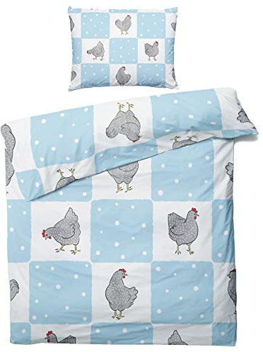 ZDABAOEC Huhn Bettwäsche 135x200 Kinder Jungen Mädchen, Weiche Microfaser Kinderbettwäsche 2er Set - 1 Bettbezug + 1 Kissenbezug 80x80, mit Reißverschluss, Wende Motiv