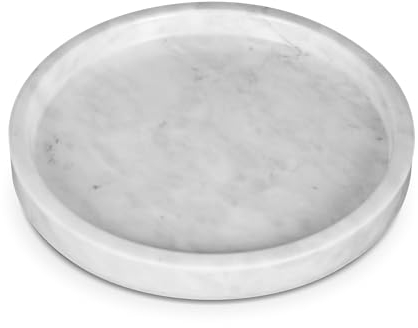 Silk Route Home - Bandeja redonda de mármol blanco multiusos de 25 cm de diámetro, baño, almacenamiento, tocador, organizador, encimera de cocina, mesita de noche, café y bandeja decorativa
