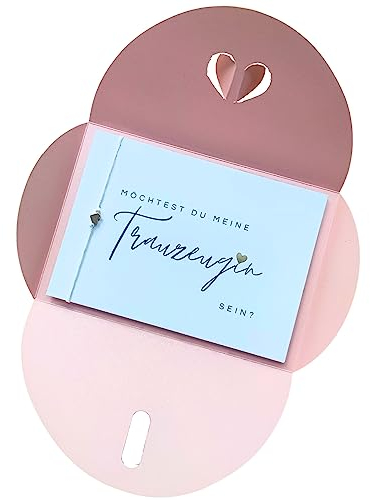 Briefzauber Trauzeugin fragen - Karte mit Armband & Herzumschlag (Rosa-Schreibschrift)