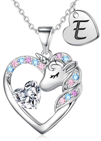 TINGN Einhorn Geschenke für Mädchen - Einhorn Halskette für Mädchen 14 Karat Vergoldet Einhorn Kette Kinder Herz Halskette mit Buchstaben Kette Mädchen Schmuck Geburtstagsgeschenk für Tochter
