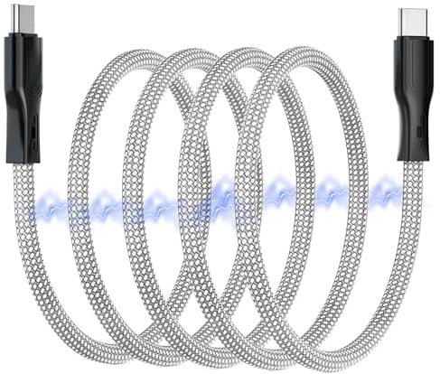 Zpril Magnetic USB C to USB C Charging Cable 60W 3A 1M, USB Type C Charger Cord Organizer, Fast Charging, to Keep Cords Organized for iPhone 15 Pro Max Samsung Galaxy S23 MacBook iPad (1pcs, Silver)